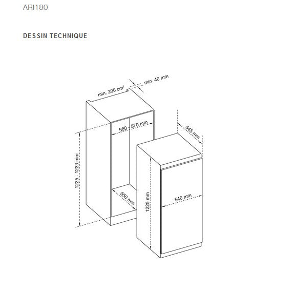 RÉFRIGÉRATEUR INTÉGRABLE AIRLUX ARI180